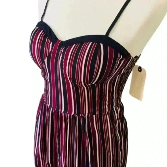 Band of Gypsies Sweetheart Spaghetti Strap Jumpsuit Black/Bordeaux Stripe-XS-NWT - Picture 4 of 9